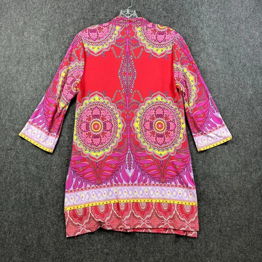 Joseph Ribkoff Top Women's 6 Pink Paisley Jewels Floral Tunic Bell Sleeve - Picture 6 of 7